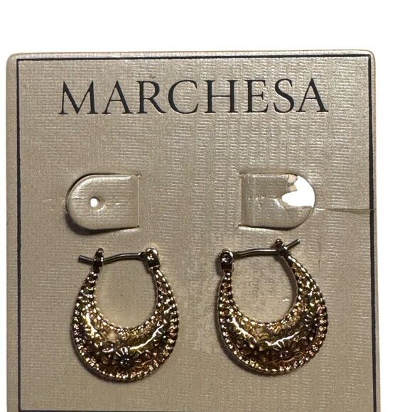 Marchesa Gold Crescent Earrings with Intricate Metalwork - Picture 1 of 3